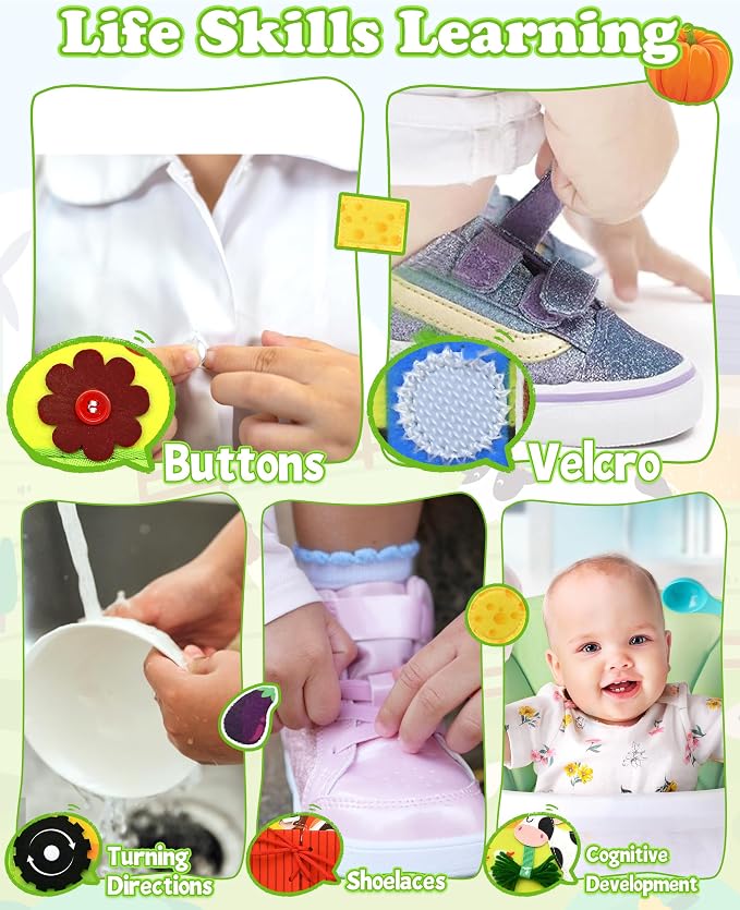 Busy Board for Toddlers 1-3 – Montessori Busy Toys for 1 2 3 Year Old Boys Girls, Preschool Educational Travel Quiet Activity Book with Life Skills, Sorting, Matching, and Cognitive Games