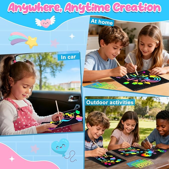 ZMLM Scratch Paper Art-Crafts Gift: 2 Pack Rainbow Notebooks Supplies Toys | Art Crafts for 3 4 5 6 7 8 9 10 11 12 Years Old Girls and Boys Kids Birthday Christmas Party Travel Games Activities