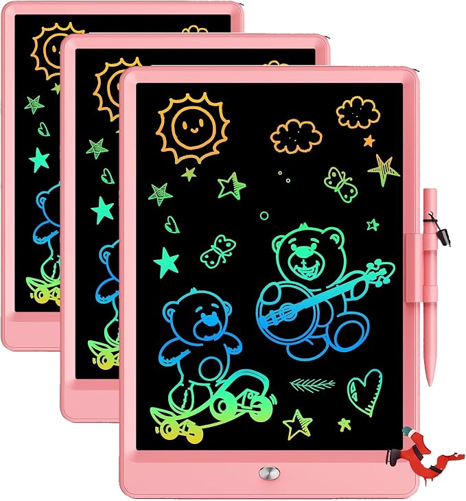 Bravokids 10 Inch LCD Writing Tablet for 3-8 Year Olds - Electronic Drawing Pad and Doodle Board as Educational Birthday Gifts for Girls and Boys (Pink) (Pack of 3)