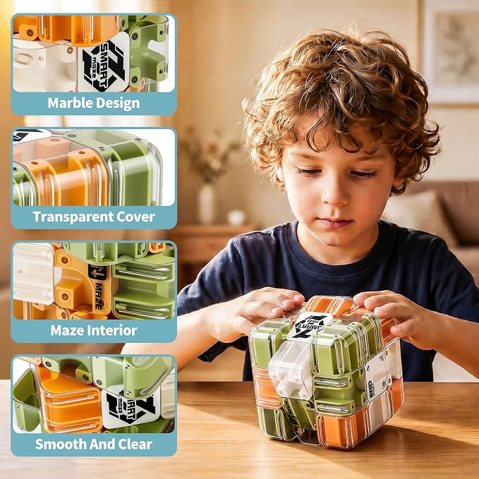 3D Maze Cube Ball Puzzle Brain Teaser for Adults & Kids, Educational Learning Toys Logical Thinking, Family Board Games Tabletop, Durable Puzzle Cube (Green&Brown&White-B, 3.3x3.3x3.3)