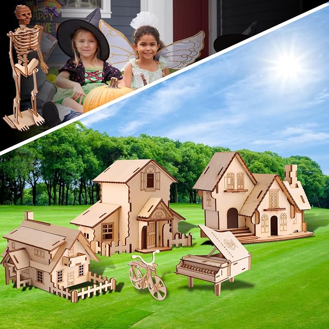 calary 3D Wooden Puzzle Simulation Animal Dinosaur Assembly DIY Model Toy for Kids and Adults,Set of 6