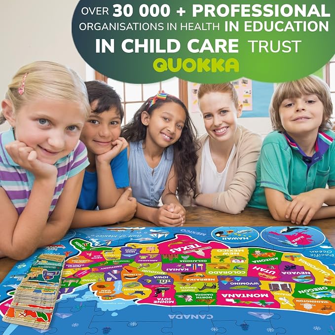 United States Puzzles for Kids Ages 8-10 - Jigsaw Kids Puzzles Ages 6-8 | 70 Pcs Jigsaw Floor USA Map Puzzle - 50 Cards with 400+ USA Facts - US State and Capitals Educational Gift for Children 4-8