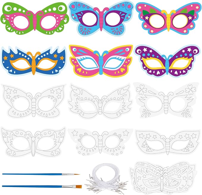 24 Pcs Color Your Own Butterfly Crafts for Kids Summer School Party | Coloring Masks Craft DIY Paper Arts and Crafts for Classroom Favors Masquerade Dress-Up Party Supply Fun Art Game Activity