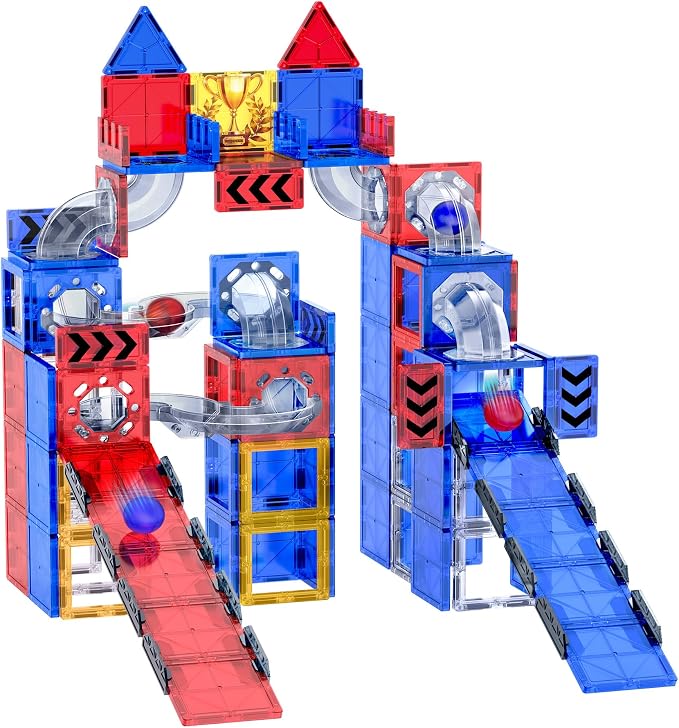 73pcs Magnetic Tiles Marble Run for Kids,STEM Marble Race Track with Rails | Gravity Marble Race,Magnetic Tiles Rail Pack,Preschool Magnetic Tiles for Kids Ages 4-8,Magnet Toy Birthday Gift for Boy