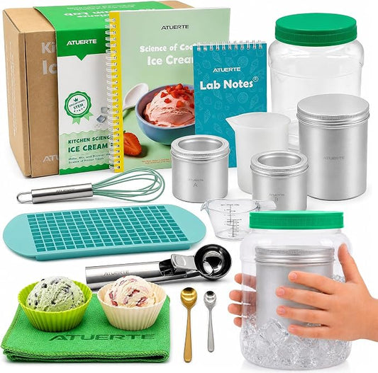 Ice Cream Science Kits for Kids, Make Real Ice Cream Sorbet and Frozen Treats, Ice Cream STEM Set for Kids, Science Experiment Kit with Visual Recipe and Lab Notebook, Gift for Ages 5+