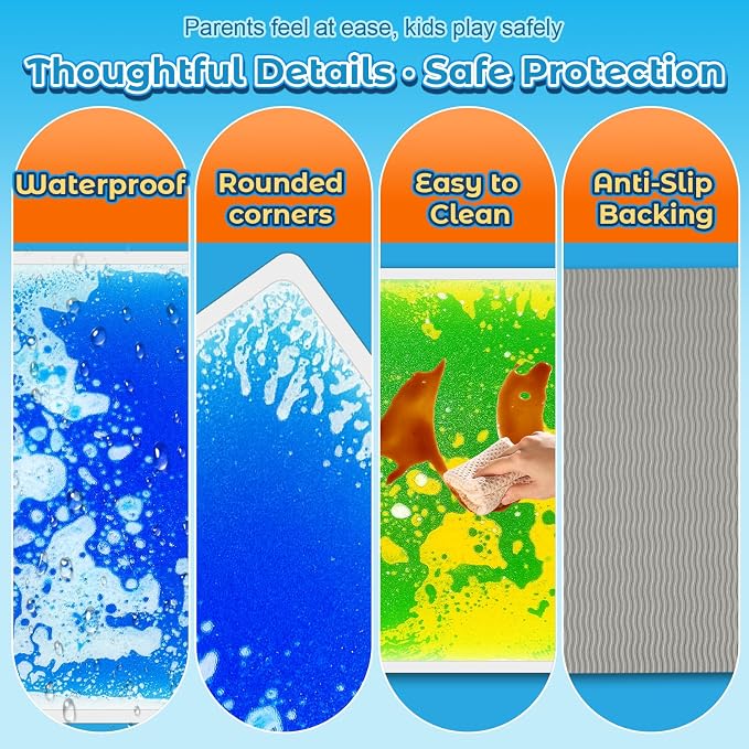 Toddler Sensory Liquid Floor Mats - 6-Piece Liquid Play Mat Pack 12" x 12" | Square Sensory Puzzle Mats for Autism, Lava Brick Dance Step Mats, Montessori Gross Motion Toys for Preschool Classrooms