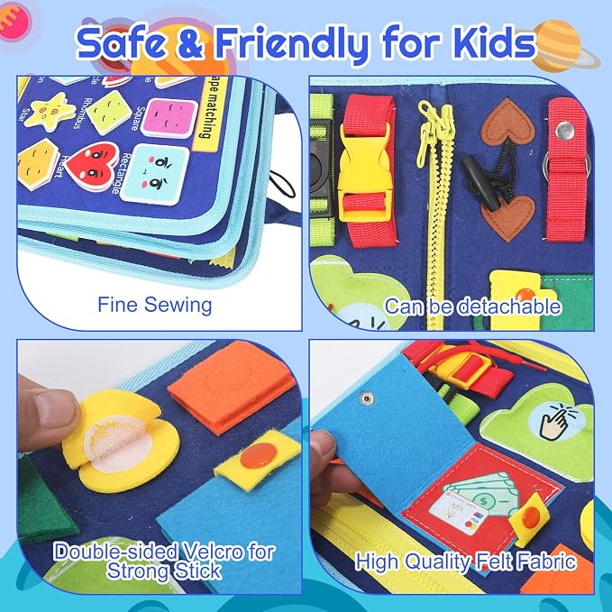 URBAN TOYS Toddler Busy Board for Kids Ages 3+, Montessori Busy Book, Sensory Learning Toy for Fine Motor Skills, Toddler Travel Essential for Airplane & Car, Gift for Boys & Girls