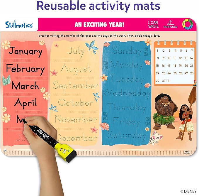 Skillmatics I Can Write – Disney Princess, Preschool Learning Activity Toy | Reusable Educational Write and Wipe Mats, Handwriting Aids, Screen-Free, Gift for Toddlers & Preschoolers Ages 3, 4, 5, 6