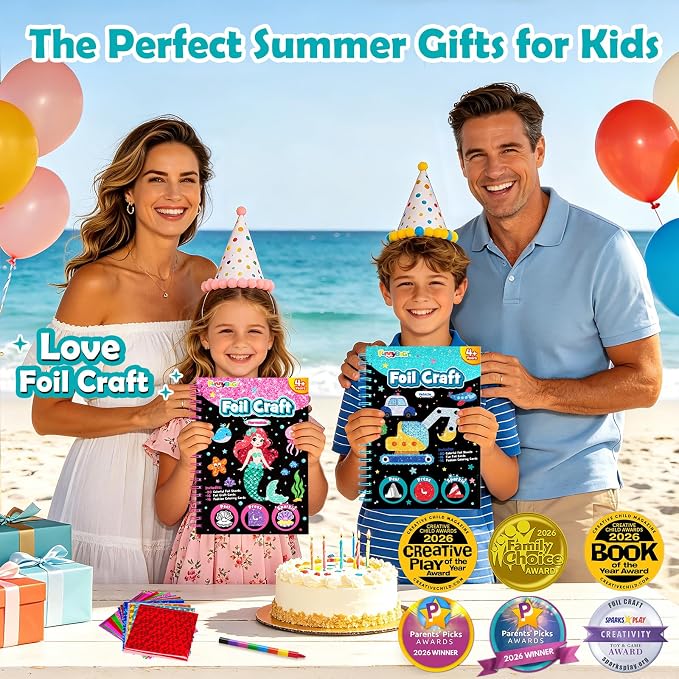 FUNNYB&G Foil Art Craft Kit for Kids, Sparkly Birthday Gift Toy for Boys | No Mess, Kids Ages 4-10 Create Sparkling Artwork, A Creative Gift for Birthdays, Holidays, Travel Activities,Screen-Free Fun