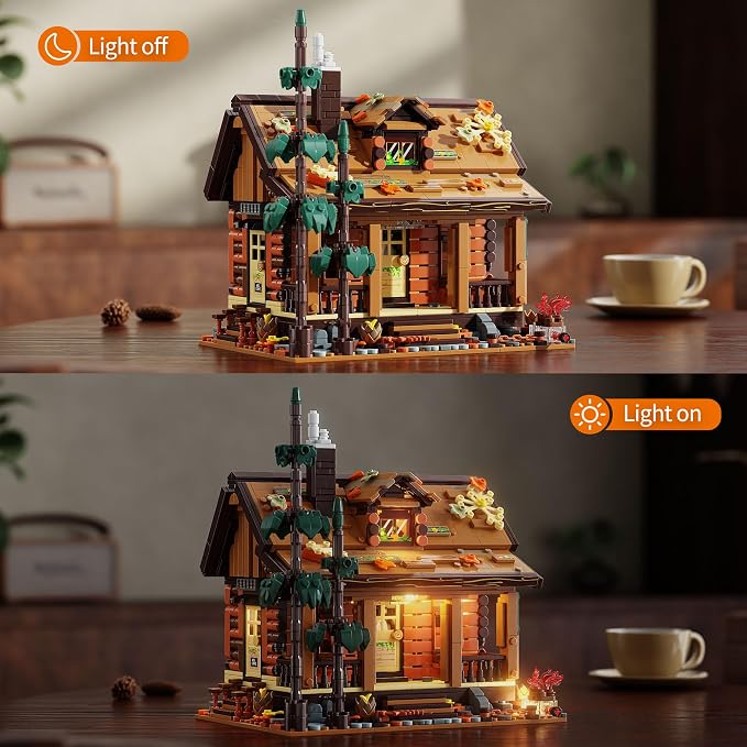 TYCOLE Wood Cabin Building Blocks Set with Lights for Adults and Girls 8-12 | 1969PCS Wooden House Building Toys for Home Decor&Display,Christmas Birthday Gift for Women Men Teens,Compatible Bricks