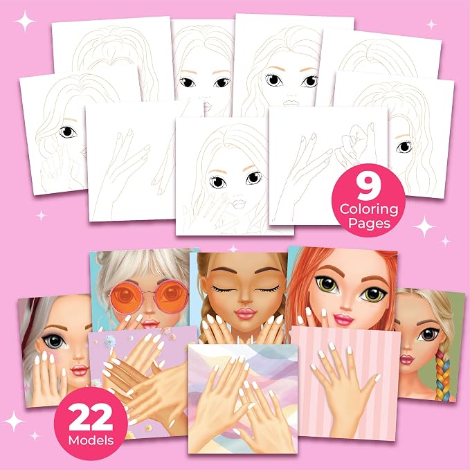 BSCOOL Nail Sticker Book for Kids – Drawing Coloring Makeup | Features 240+ removable stickers for endless nail design and makeup combinations. Suitable gift for girls ages 4 and up.