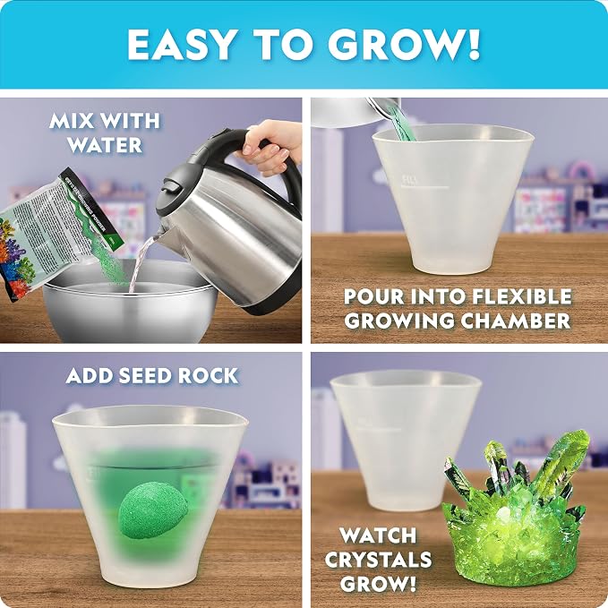 National Geographic Mega Crystal Growing Kit with 8 Crystals Ages 8-12 | Grow 8 Colorful Crystals, Light-Up Night Display, Crystal Making Experiment, Science Kit, STEM Learning, Birthday Gift