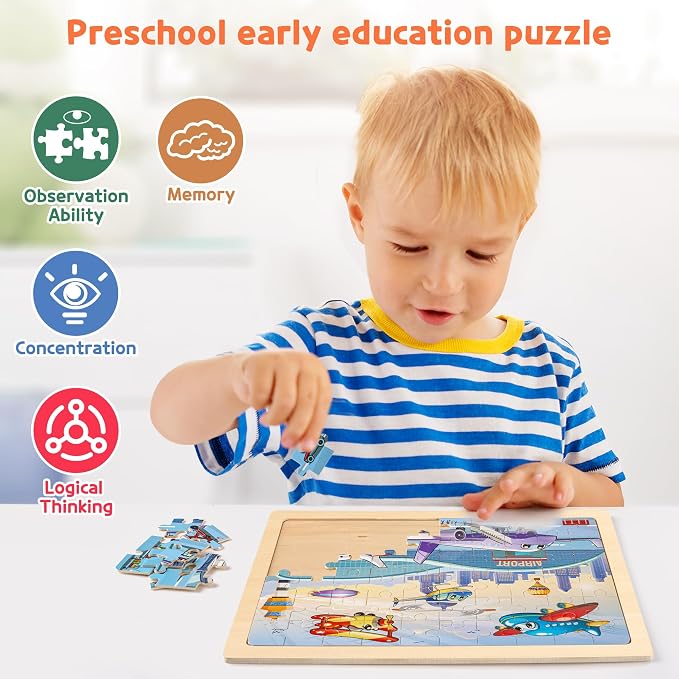 SYNARRY Wooden Vehicle Puzzles for Kids Ages 4-6, 6 Packs 60 PCs Jigsaw Puzzles Preschool Educational Toys Gifts for Children Ages 4-8, Kids Toys Gifts for 4+ Year Olds Boys Girls | 6-Pack Puzzles for Kids Ages 4-6, Puzzles for Kids Ages 6-8, Screen-Fr...