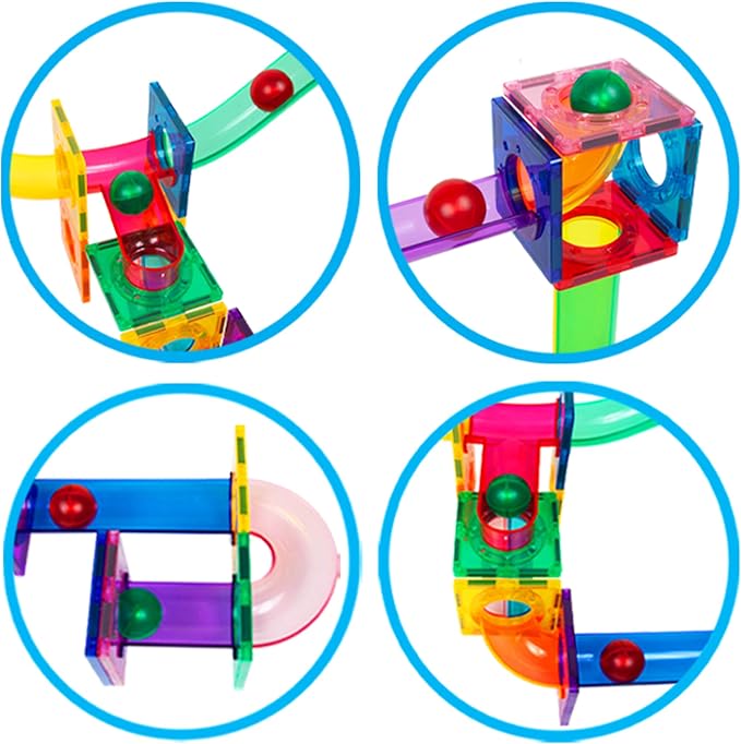 PicassoTiles Motion Activated Marbles 8pc LED Light-Up Glow in The Dark Translucent Balls for Marble Run Race Racetrack Maze Magnetic Construction Magnet Tiles Building Block STEM Education Kids Toys