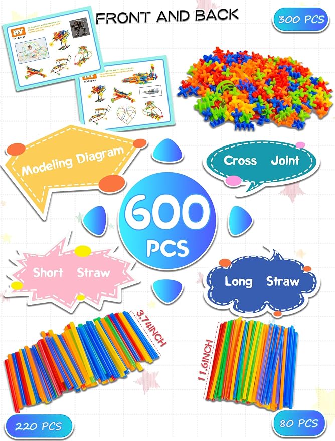 600PCS STEM Building Toys, Straw Constructor Toys Up Grade Engineering Building Sets for Kids Develops Motor Skills and Logic Thinking, Fun Educational Toy Great for Gift