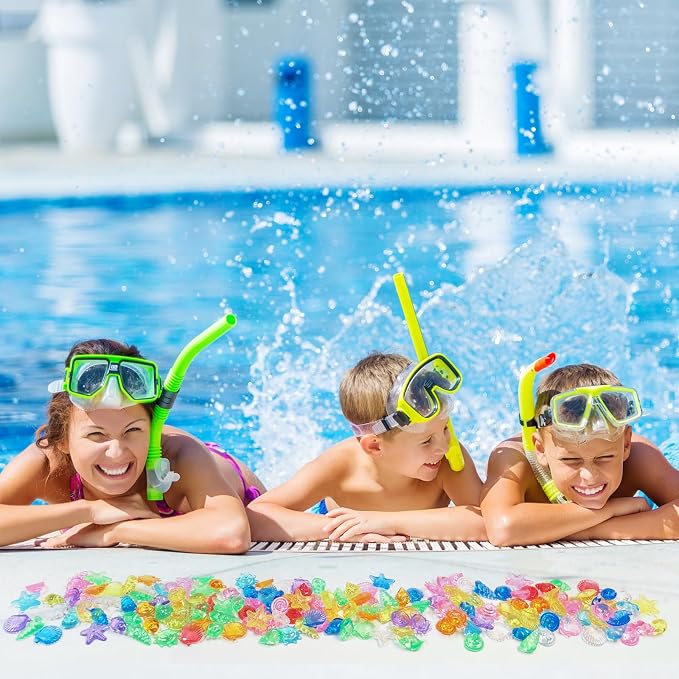 200+ Pcs Mini Sea Shell Sensory Bin Filler Diving Gem Pool Toys | Small Bulk Plastic SeaShells Decorations, Acrylic Tiny Seashells Craft, Mermaid Party Favors Bulk, 11 Colors 6 Styles Mixed