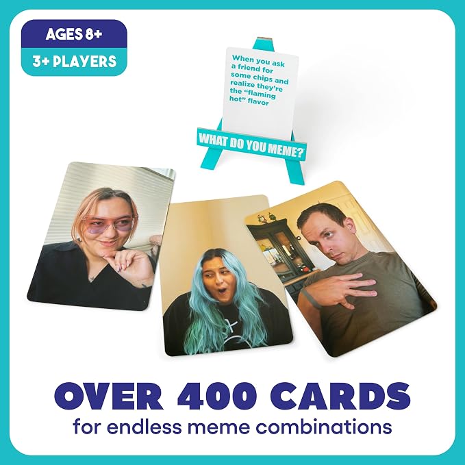 WHAT DO YOU MEME? Family Edition by Relatable - Nappa Award 2025 Winner, Family Games for Kids and Adults 8+, The TikTok Viral Sensation Kids Game - Includes 300 Caption Cards, 108 Photo Cards