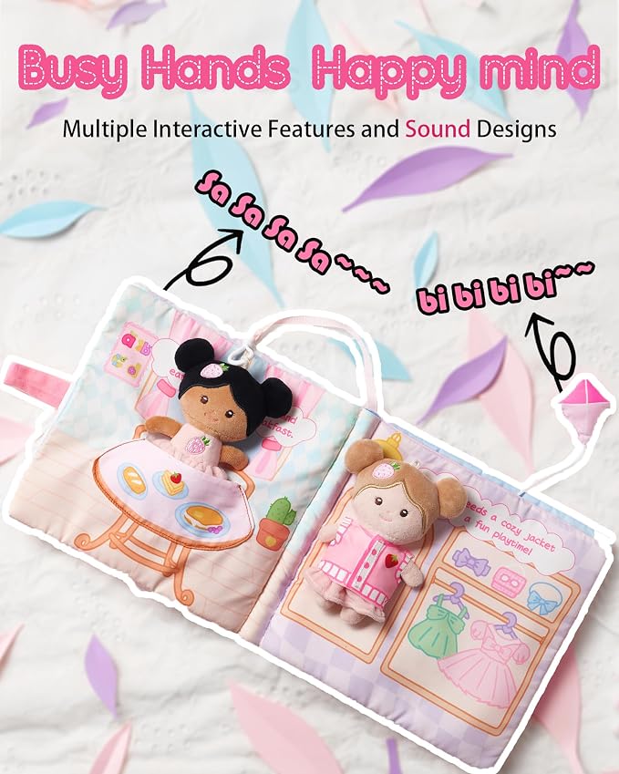 LeyaDoll Montessori Busy Book for Toddlers 1-3, 1 Year Old Girl Gifts | Toddler Airplane Travel Essentials, Crinkle Pages, Fine Motor Skills Toys, Keep Toddlers Busy, Pink Gift Box Included
