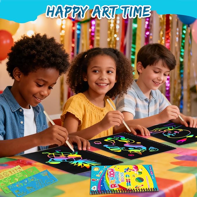 ZMLM Scratch Paper Art-Crafts Gift: 2 Pack Rainbow Notebooks Supplies Toys | Art Crafts for 3 4 5 6 7 8 9 10 11 12 Years Old Girls and Boys Kids Birthday Christmas Party Travel Games Activities Summer