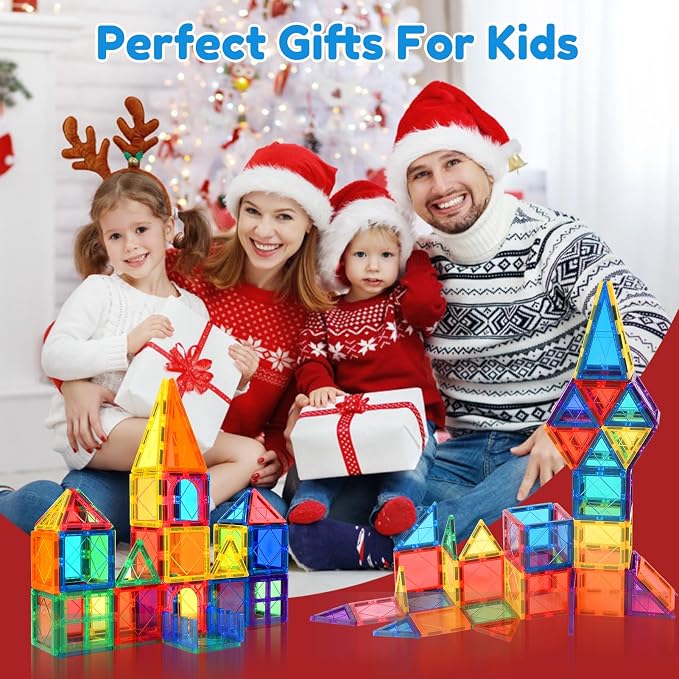 NVHH Magnetic Tiles for Kids Ages 3-5 4-8 Magnetic Blocks Creative Toys | Magnet Building Block for 3+ Year Old Boys Girls Toddler,Colorful Preschool Educational Construction Christmas Birthday Gifts