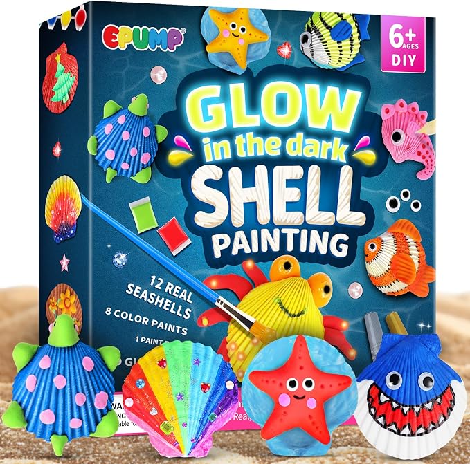EPUMP Sea Shell Painting Kit for Kids - Glow in the Dark Beach Toys and Summer Crafts, Arts and Crafts Kit Creative DIY Indoor Outdoor Activity Toy Birthday Gift for Boys Girls Age 6 7 8 9 10 11 12+
