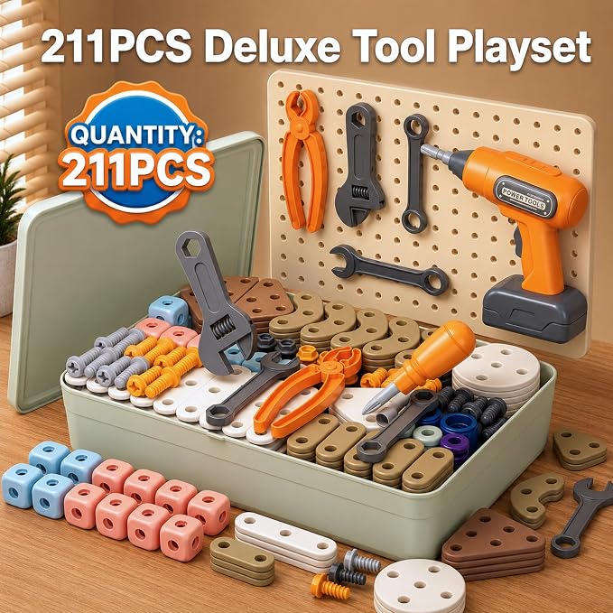 2026 New Kids Tool Set, 211 Pcs STEM Building Toys for Ages 3-8 | Tools for Kids, Toddler Tool Set, Building Toys for Kids Ages 4-8, Erector Sets for Kids Ages 4-8, Toy Building Sets