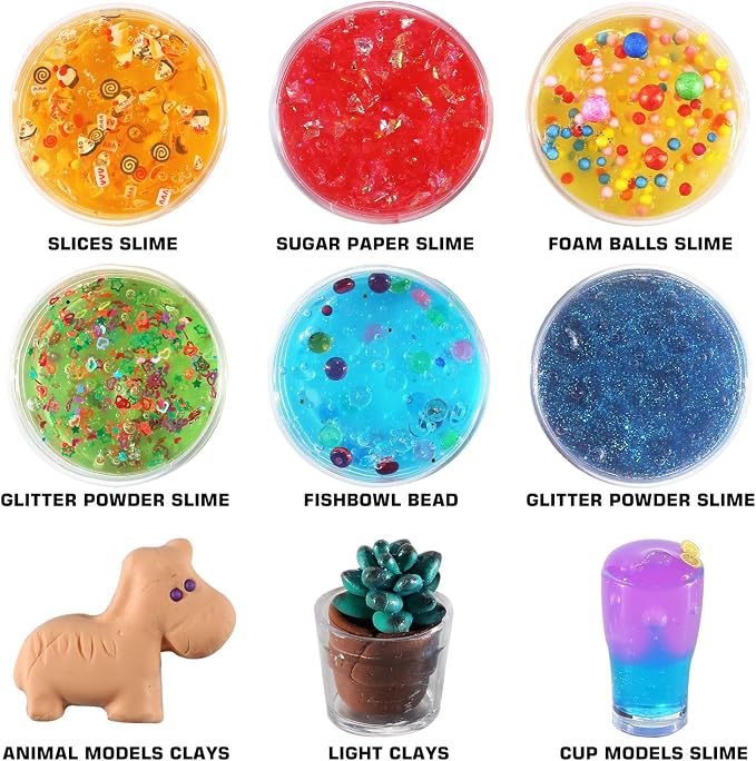 126 Pcs DIY Slime Kit for Kids, Slime Making Supplies | Creative slime set with glitter and mix-ins for birthday gifts, sensory play, craft activities, and kids