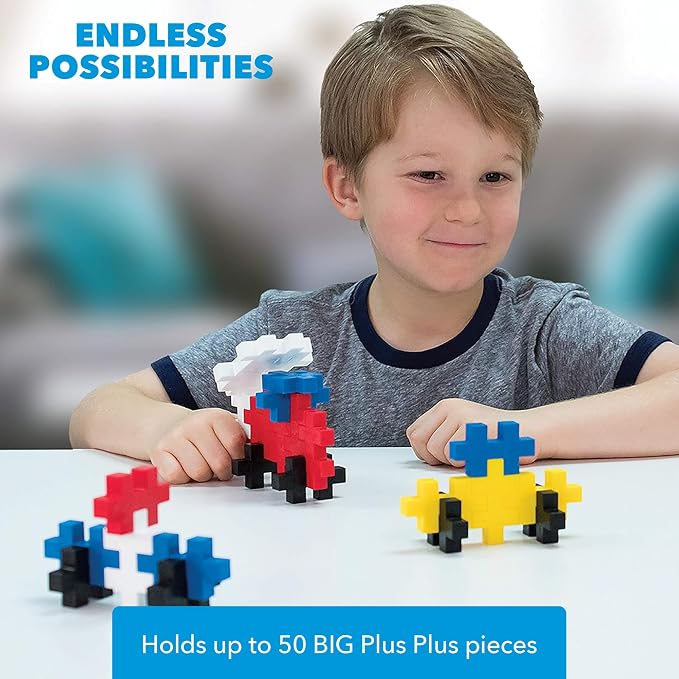 PLUS PLUS Big Travel Case w/ 15 Big Pieces - Large Blocks for Toddlers | Quiet Stem Toys for Toddlers, Prek Classroom Essentials, Waffle Blocks Jumbo, Stem Bins for Classroom, Sensory Bins