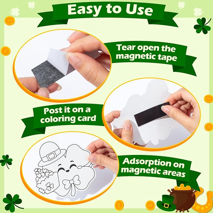X1zuue 30Pcs St. Patrick's Day Color Your Own Magnets Art Crafts for Kids | Lucky Clover Cute Face Blank Coloring Magnets for Holiday Irish Party School DIY Activities Fridge Whiteboard Decor Supplies