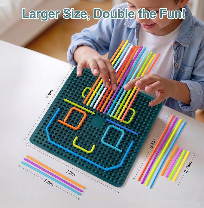 Large Sensory Activity Board, Silicone Fidget Toy for Autism, ADHD & Stress Relief, Double-Sided Quiet Montessori Fine Motor Skills Toy Gift for 3+ Kids, Adults with 36 Strips Portable Bag (Green)