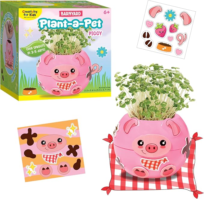 Creativity for Kids Plant-a-Pet Barnyard Pig Kit | Decorate, Plant & Grow Your Own Pet | Chia Seed Gardening Craft | Spring Crafts & Screen-Free Kids Activity (Ages 6+)