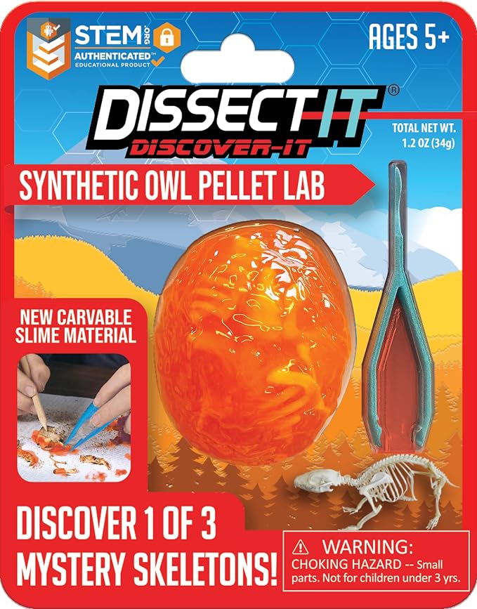 Discover-It Owl Pellet, Science Lab Kit, STEM Toys for Kids, Ages 5+ | Synthetic Bones: Open a realistic owl pellet to discover hidden bones while learning about owls, food chains, and STEM