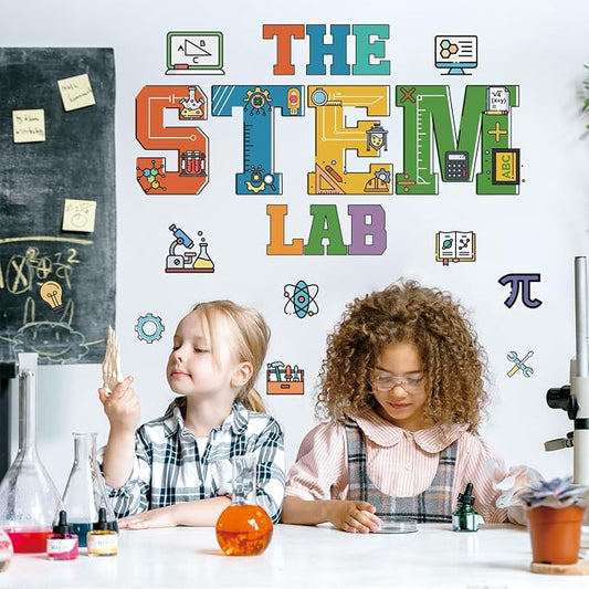 LHIUEM Color The Stem Lab Stickers,Kids Scientist Bedroom Decor,Funny Stem Laboratory Door Decals,Biology Posters,Chemistry Wall Decal,Science Math Mural,Biology Decorations for Classroom Nursery