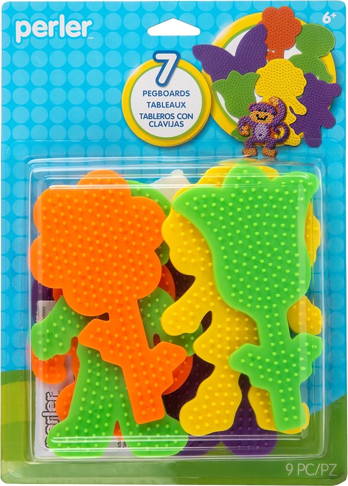 Perler 22645 Fuse Bead Pegboards 7-Pack-Boy/Girl/Bear/Monkey/Butterfly/2 Flowers | Compatible with All Perler Beads | Includes Patterns Boy, Girl, Bear, Monkey, Butterfly, 2 Flowers