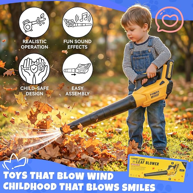 Toy Choi's Kids Leaf Blower that Really Works Kids Gardening Tools Set | Toy Leaf Blower with Real Airflow Function, Detachable Tube, Ideal Outdoor Toy Tool Set for Boys & Girls 3 4 5 6 7 8 (Yellow)
