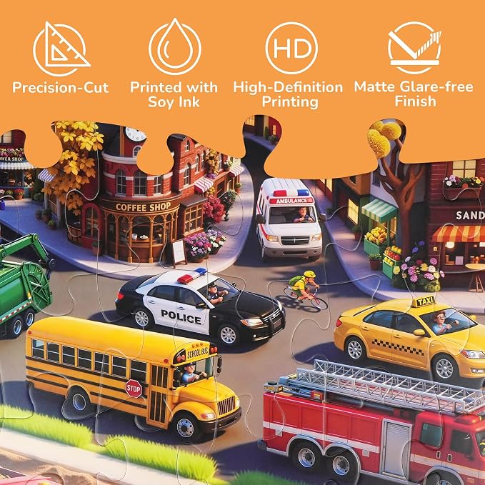 BenBen Floor Puzzles for Kids Ages 4–6, 2 x 3 Feet Transportation Puzzle | Extra-Thick 48 Large Pieces Vehicle-Themed Jigsaw Puzzle for Toddlers 3-5, Preschool Educational Toy Gift for Boys Girls