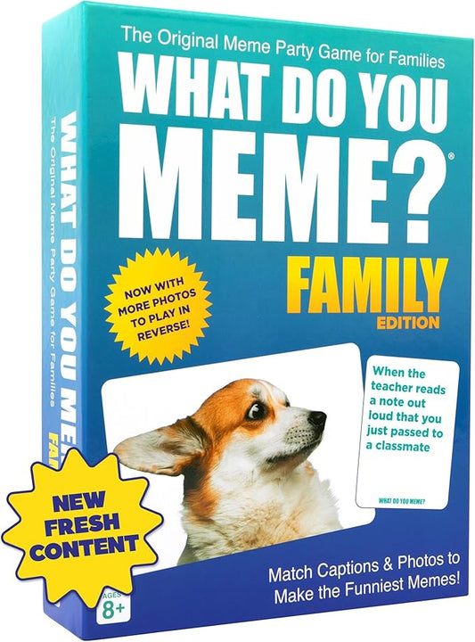 WHAT DO YOU MEME? Family Edition by Relatable - Nappa Award 2025 Winner, Family Games for Kids and Adults 8+, The TikTok Viral Sensation Kids Game - Includes 300 Caption Cards, 108 Photo Cards