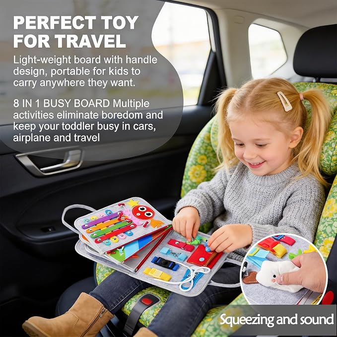 Montessori Busy Board for Toddlers – Sensory Busy Book with Buckles, Zippers, Letters, Animals, Toddler Activities – Fine Motor Skills Development Learning for Boys Girls Travel Activity