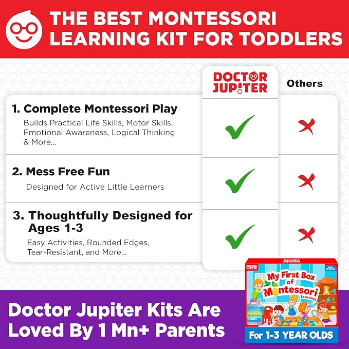 Doctor Jupiter My First Box of Montessori Learning Set for Kids Ages 1-3 | Montessori Role Play Set & Fun Activities, Birthday Gift Ideas for Boys & Girls 1,2,3, Year Olds, Educational Toy