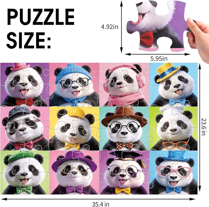 Jumbo Floor Puzzle for Kids,48 Piece Panda Jigsaw Puzzle Ages 3-8 | Panda Theme Animal Puzzle,Extra-thick Cardboard,Preschool Learning Toy,35x24 in Completed,Birthday Gift for Boys and Girls
