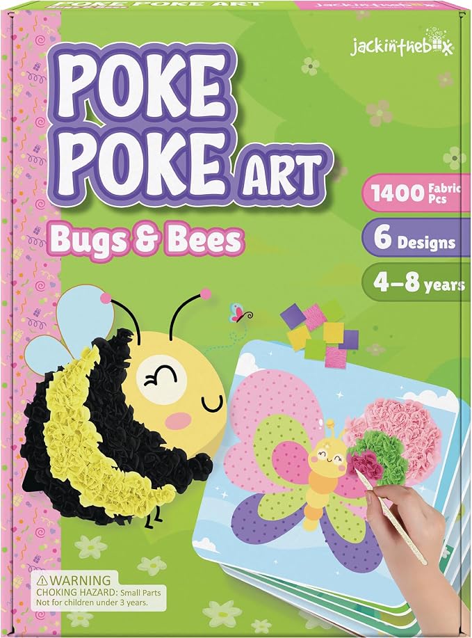 jackinthebox Poke Art Bugs Craft Kit for Kids, Girls, Toys, Gifts, Ages 4-8 | 1400 fabric pieces, fun bees project activities, birthday gift for toddler & girl, ages 4 5 6 7 8 9 yr old, flower pressing