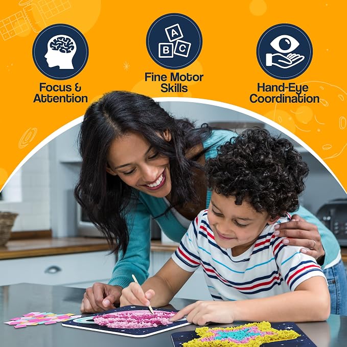 jackinthebox Poke Art Space Crafts Kits for Boys Kid, Activity Toy Ages 4-8 | 1200 fabric pieces, fun travel activities & kits, birthday gift for kids & toddler, age 4 5 6 7 8 year old, flower pressing