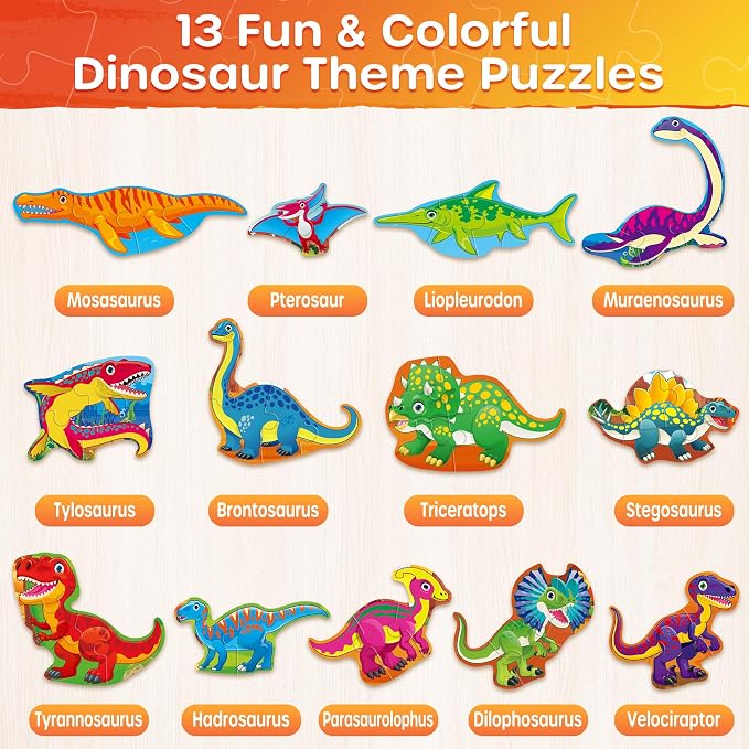SYNARRY Magnetic Dinosaur Puzzles for Toddlers 3-5, Travel Toys for Kids | with Storage Bag Car Airplane Road Trip Activities Easy to Store Screen-Free Calm-Down Tool Tough Safe Materials Kids Gifts