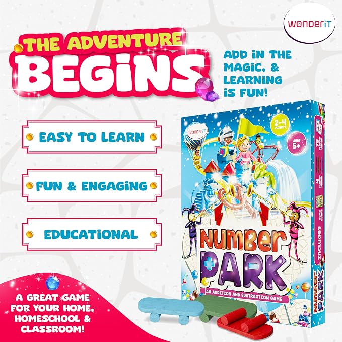 Number Park - Addition & Subtraction Math Board Game for Kids Ages 5-8 - Fun STEM Learning Game for Kindergarten, 1st & 2nd Grade, Homeschool & Classroom - 1-4 Players