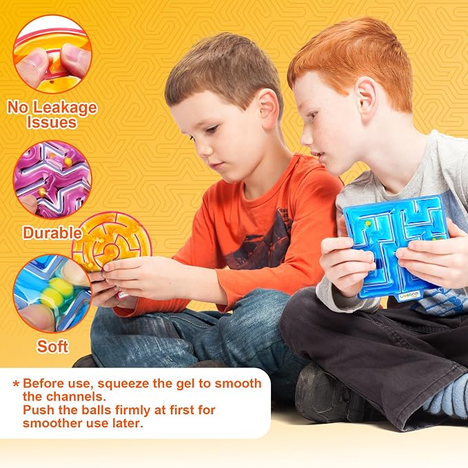 Squishy Toys Sensory Fidget Toys for Kids: 4 Pack Maze Sensory Toys for Autism - Fidget Toys with Filled Goo for Calming Down Classroom Travel