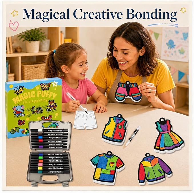 MWOMGLP Magic Foam Texture Painting Kit, 16 Pack DIY Puffy Foam Art Craft Set for Kids, 3D Sensory Painting Paper with Colorful Foam Sheets, Creative Gift for Boys Girls Ages 3+(Fashion)