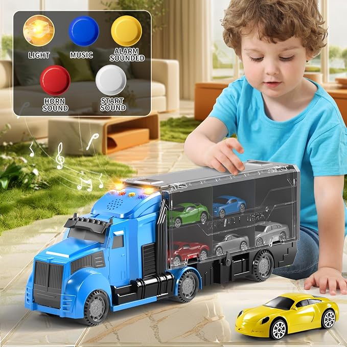 NIPLOOOW Racing Trucks Toy Set with Play Mat, Carrier Truck Play Vehicles Set for 3 4 5 6 Years Old Boys Kids, Die-Cast Car Toy for Toddlers 3-4 Years, Birthday Gifts Toys for 3-9 Year Old Boys