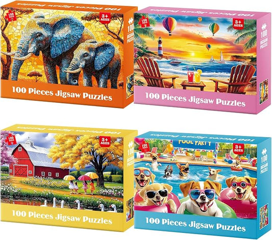 Puzzles for Kids Ages 6-8 8-10 Year Old - Elephants, Farm, Beach, Dogs, Large Piece Puzzles for Seniors Adults 100 Pieces Jigsaw Puzzle for Kids Ages 4-6, Learning Educational Toys