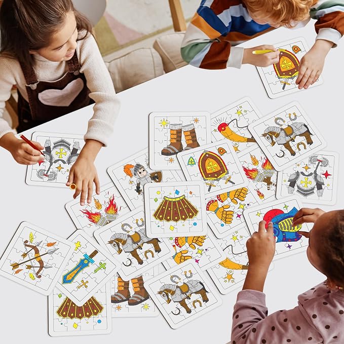 Cinrobiye 24 Pcs Armor of God Coloring Jigsaw Puzzles Bulk Medieval Knight Puzzle Crafts with Color Pens Religious Bible Gifts for VBS Sunday School Church Art Projects Christian Party Favor Supplies