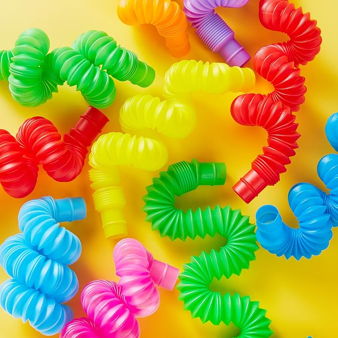 JOYIN 18 Pack Pop Tubes, Sensory Toys (Small) Fidget Toys Party Favors - 9 Colors, Creativity Learning & Fun for Kids - Perfect for Prizes Goodie Bags, Classroom School Reward